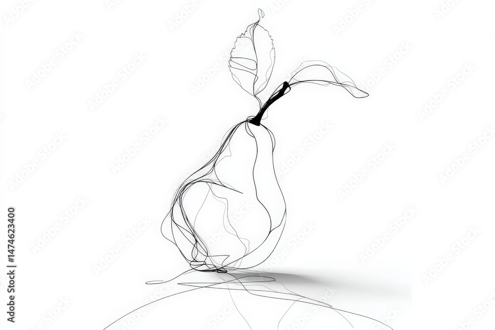 Aufkleber Elegant pear outline created with continuous line art showcasing simplicity and creativity in design