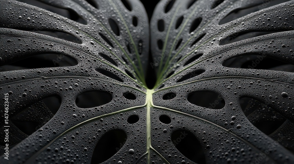Poster monstera leaf detailed macro view generative ai