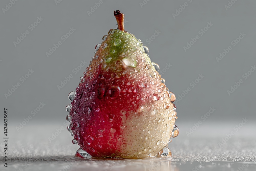 Aufkleber fresh pear with water droplets on a clean surface during soft lighting captures a refreshing moment 