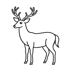 Simple minimalist outline illustration of a majestic deer with antlers in a standing pose on a white background