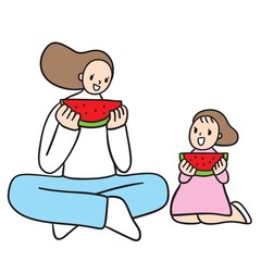 Cute cartoon lines of mother and daughter on a happy day.