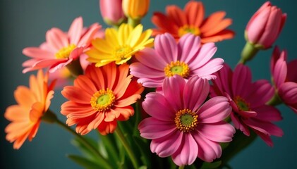Vibrant bouquet of colorful flowers, close-up view , peony, sunflower