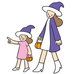 Cute cartoon lines of mother and daughter on a happy day.