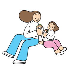 Cute cartoon lines of mother and daughter on a happy day.