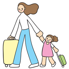 Cute cartoon lines of mother and daughter on a happy day.