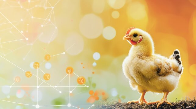 Colorful graph showing chicken growth from hatchling to laying hen with bold data points.