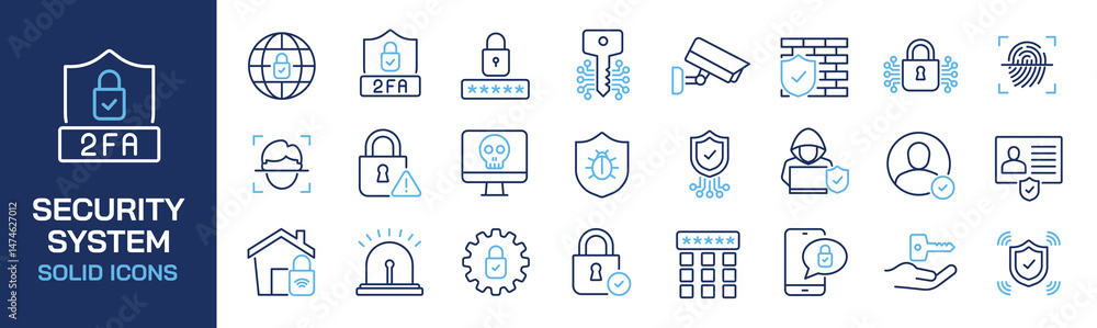 Poster set of collection line icons related security system, protection, safety, access. editable stroke. p
