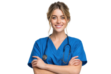 Portrait of Confident Medical Nurse with Crossed Arms – Transparent Background