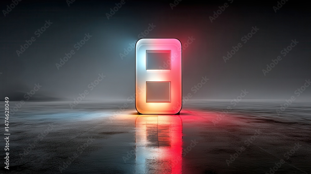 Poster number eight futuristic digital symbol pink blue gradient neon light glowing in the dark 3d renderin