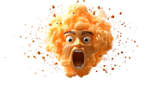 Mind blown or exploding head three-dimensional emoji isolated on transparent background. 3D rendering