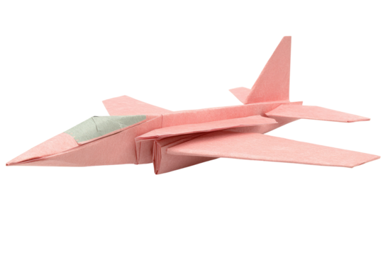 Intricate pink origami fighter jet model