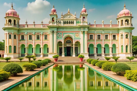Tajhat Jamidar Bari Palace, Rangpur, Bangladesh - August 26, 2024 - Historical Building Front View