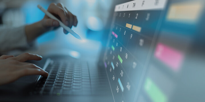Project Management and Schedule Planning Displayed on a Digital Calendar Interface.