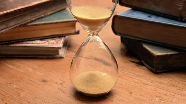 Sand moving backwards in an hourglass. Turn back time 