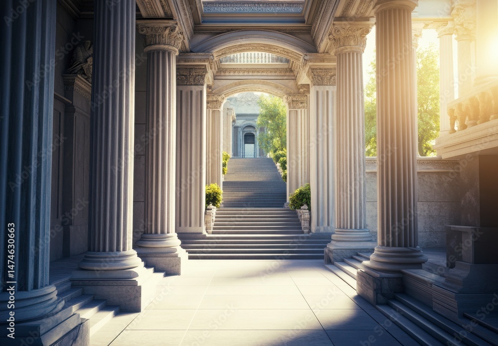 Aufkleber sunlit path through ancient stone columns and arches
