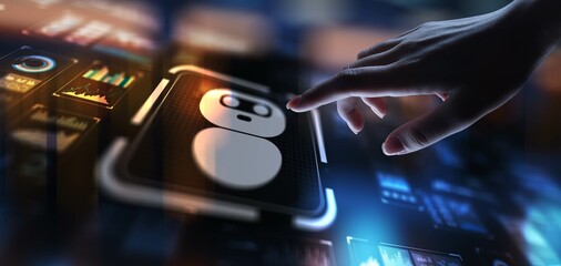 Chat Bot Automating Customer Interaction and Support, projection on a virtual screen, Business and...