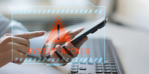 Cyberattack and System Breach Alert Displayed in Digital Interface Warning.