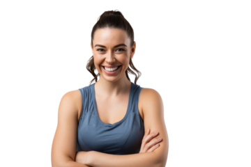 Smiling Athletic Woman in Workout Gear – Isolated Image