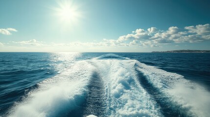 A luxury yacht cruising at high speed on a calm