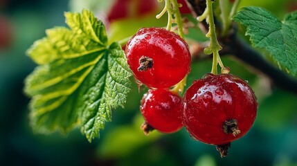 Three red berries on a leaf