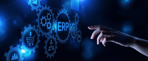 ERP Enterprise resources planning SAP business process automation internet technology concept.