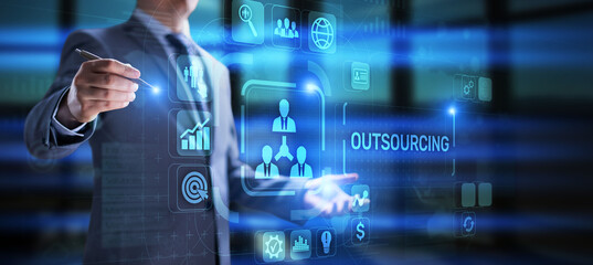 Outsourcing Global recruitment business finance concept on screen.
