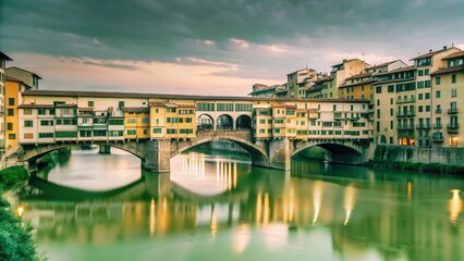 Obraz premium Urban Exploration: Ponte Vecchio, Florence, Italy - Arno River Bridge at Dusk