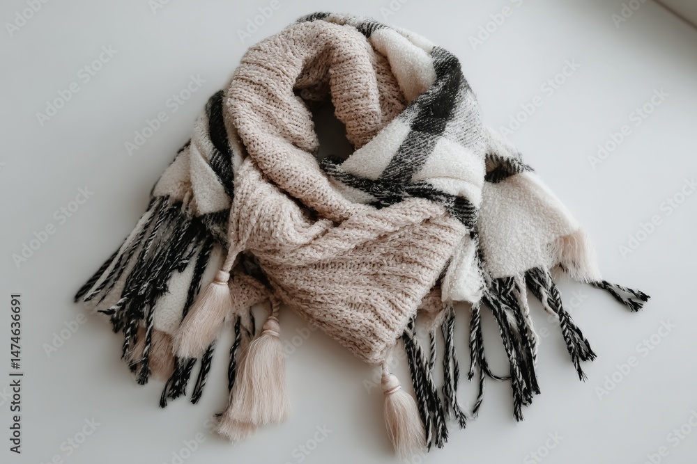 Poster stylish checkered scarf featuring soft texture and elegant fringe for cozy winter warmth
