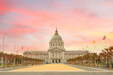San Francisco City Hall and civic center with colorful cloud. The Hall is the seat of government for the City and County of San Francisco, California.