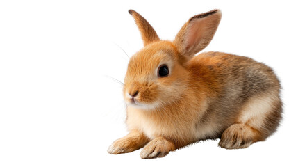 Obraz premium Adorable Bunny in a Gentle Pose: A charming, reddish-brown bunny is captured in a sweet moment. The fluffy creature is presented on a simple background. Perfect for projects.