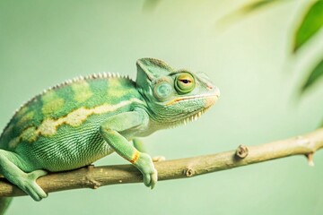 Obraz premium Vibrant Chameleon Basking in Sunlight on a Branch - Stock Photo