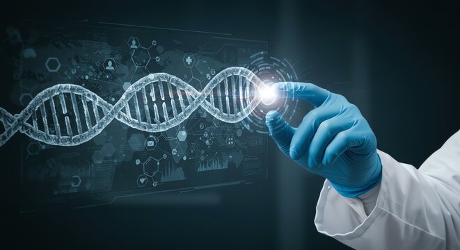 Dna Helix, Hand, and Hologram Interface