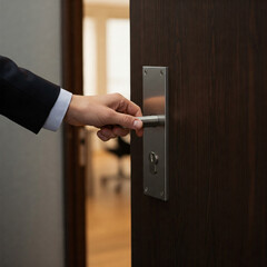 opens the office door