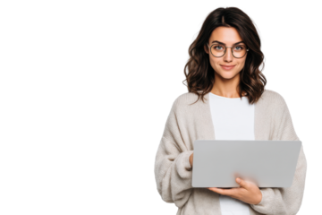 Productive Employee with Laptop – Transparent Cutout