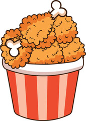 bucket of fried chicken, clipart, illustration for backgrounds and textures