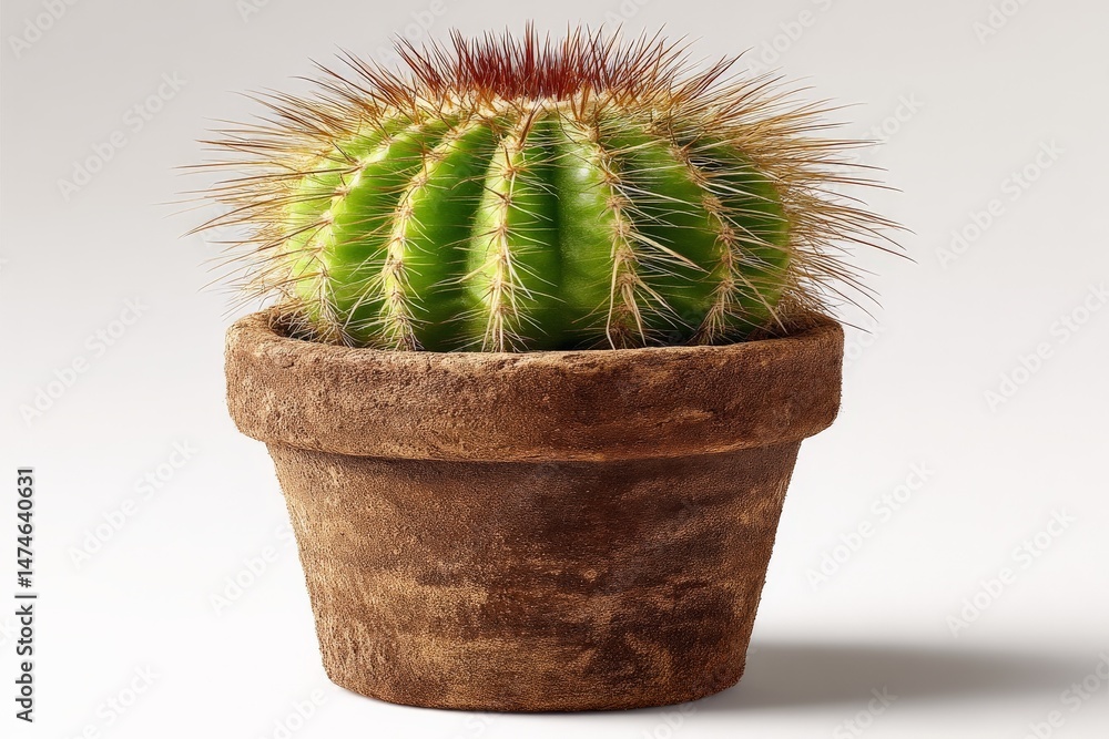 Aufkleber cactus in a rustic pot displayed against a neutral background with natural lighting