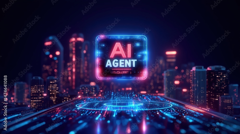 Poster Futuristic holographic text 