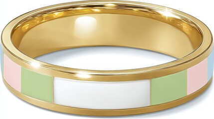 Elegant Gold Ring with Colorful Enamel Inlay Featuring Pastel Shades and Polished Finish