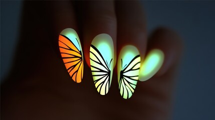 Colorful and Creative Nail Art with Butterfly Design on Elegant Long Fingernails