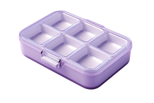 Purple lunchbox with six compartments, white isolate background.