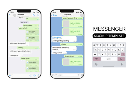 Vector chatting screen in mobile communication illustration. Chat app template. Modern realistic white and black smartphone. Social network concept. Vector.