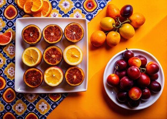 Vibrant Portuguese Azulejos Tile Pattern with Delicious Pastel de Nata and Fresh Fruit