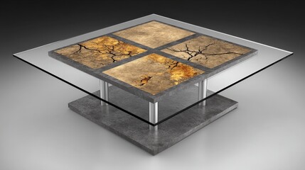 Artistic Coffee Table with Unique Textured Surface Design and Modern Clear Glass Top