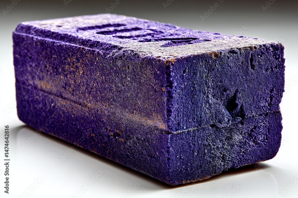 Poster unique purple brick with textured surface displayed on a clean background in a bright lighting arran