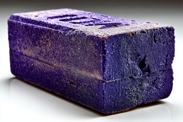 Unique purple brick with textured surface displayed on a clean background in a bright lighting arrangement