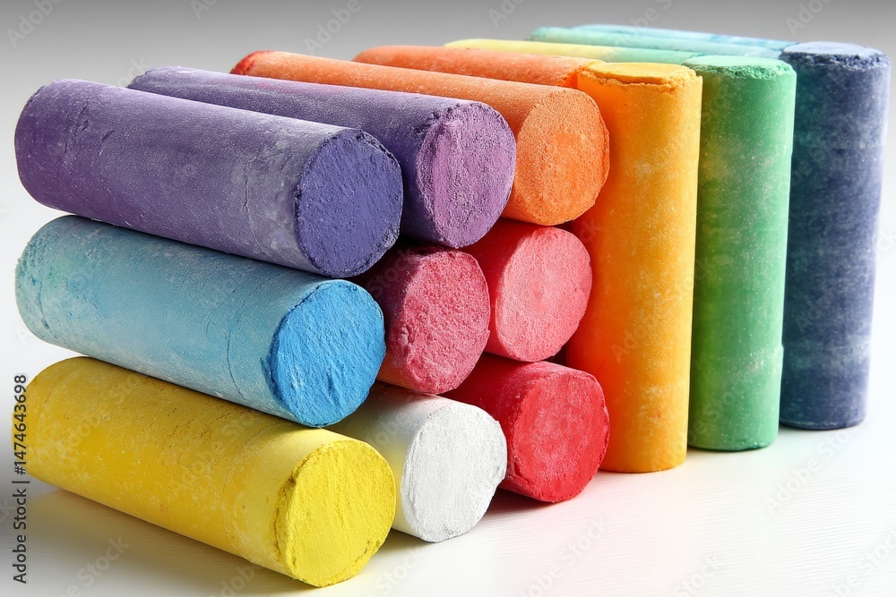Aufkleber colorful chalk pieces arranged neatly in a creative display for artistic activities at a local park