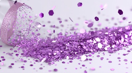 Sparkling Purple Glitter Spilled from a Container Creating a Festive and Joyful Atmosphere
