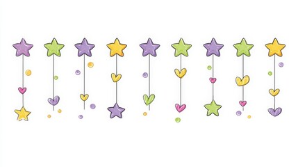 Colorful Stars and Hearts Decorative Garland in Pastel Shades for Festive Occasions