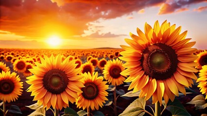 Fototapeta premium Vibrant Sunflower Field Watercolor Painting - Summer Nature Scene