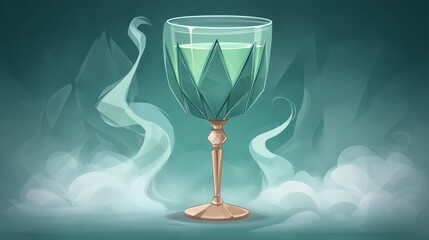 Elegant vintage glass with green liquid and smoky background, perfect for mystical themes
